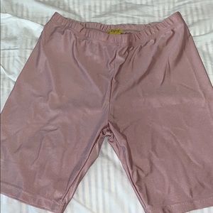 Pink Satin Biker Shorts